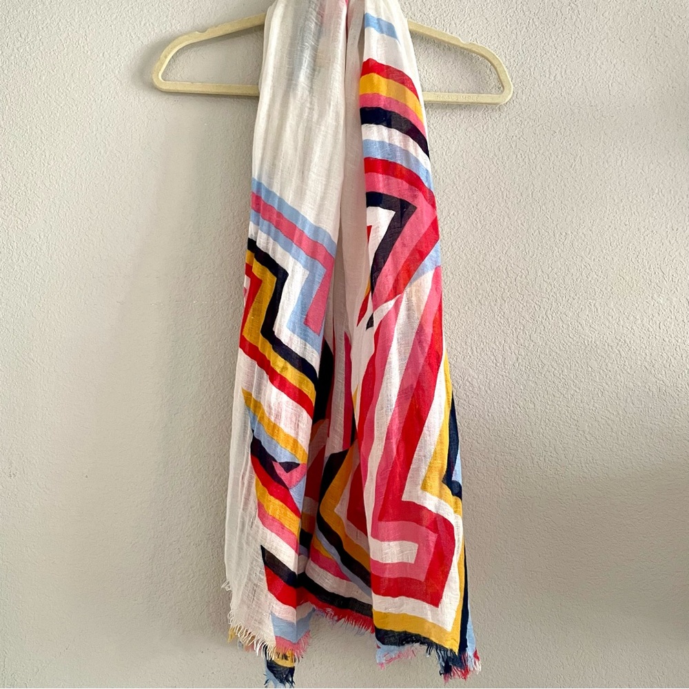 Tory Burch Colorful Geometric linen Scarf, 68” x 32”